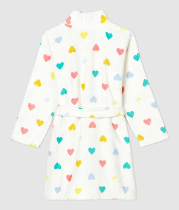 Robe de chambre c&oelig;urs multicolores petite fille en polaire blanc/multicouleur