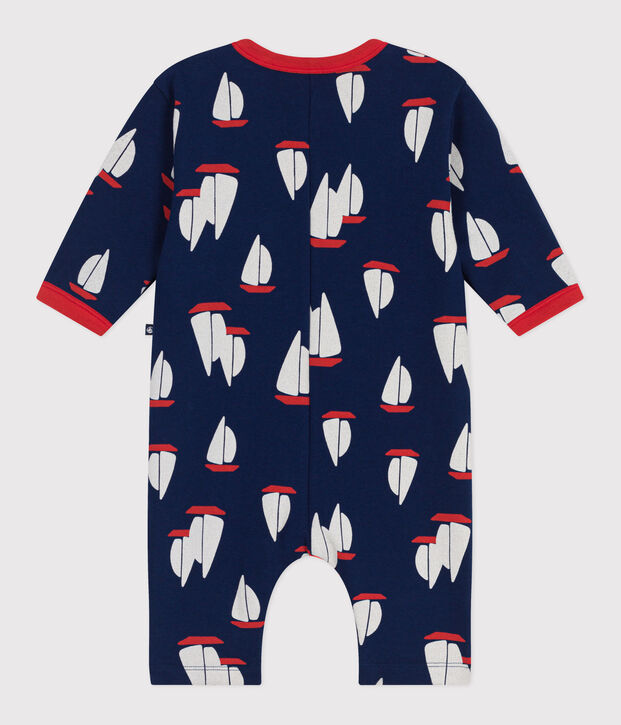 Katoenen babypakje met lange mouw en bootjesprint blauw/multicouleur