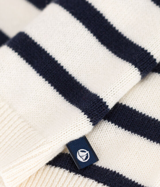 Pull en laine et coton rayé marinière bébé blanc MARSHMALLOW/bleu SMOKING