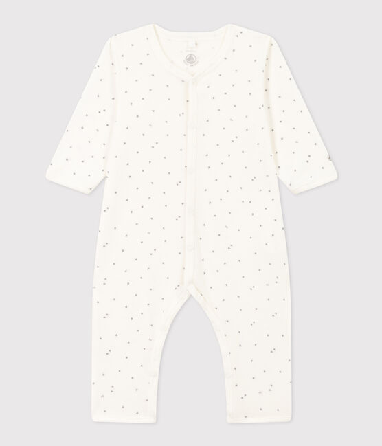 Katoenen babypyjama met sterretjesprint zonder voetjes wit MARSHMALLOW/wit MISTIGRI