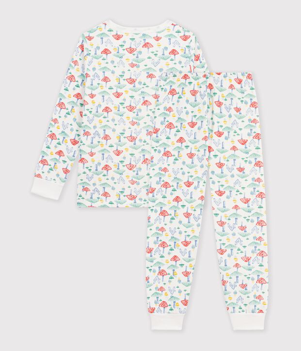 Kinderpyjama van fleece met paddestoelenprint wit/multicouleur