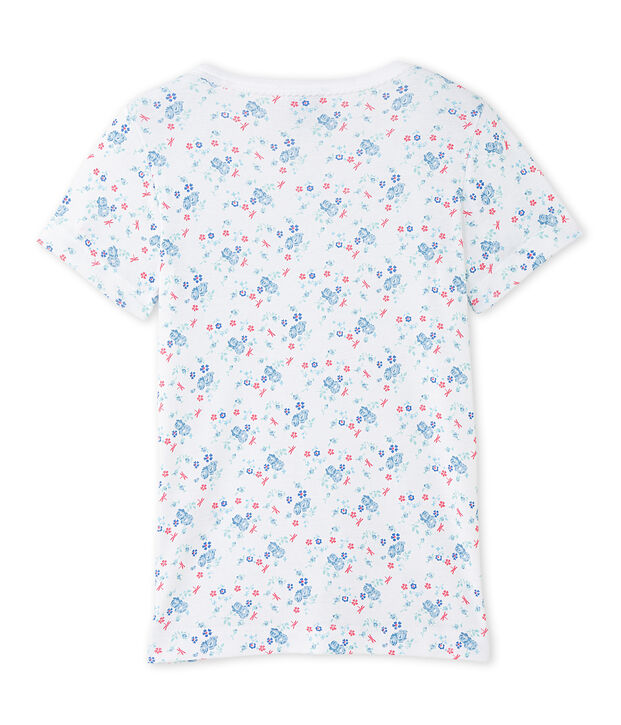 T-shirt fille imprim&eacute; blanc/bleu/multicouleur