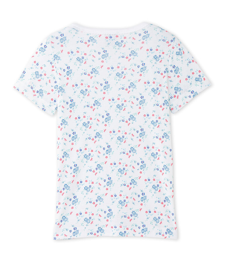 T-shirt fille imprim&eacute; blanc/bleu/multicouleur