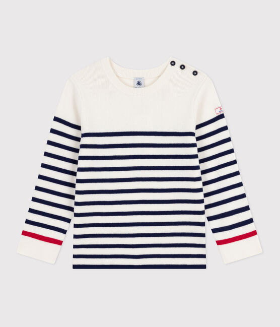 Kindertrui van wol en katoen met strepen blauw MARSHMALLOW/ SOIR