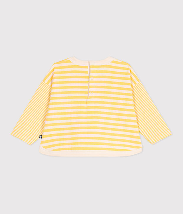 Tee-shirt b&eacute;b&eacute; en coton &agrave; manches longues ray&eacute; jaune/&eacute;cru