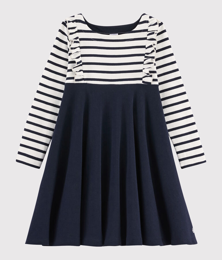 Robe manches longues enfant fille blanc MARSHMALLOW/bleu SMOKING