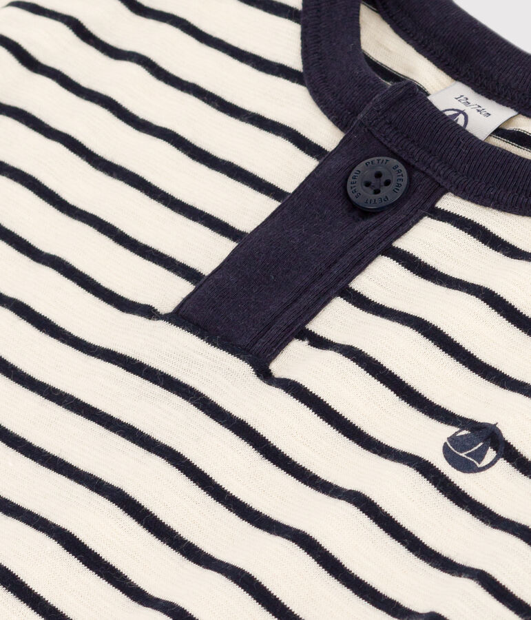 Tee-shirt manches courtes en jersey flamm&eacute; b&eacute;b&eacute; &eacute;cru/bleu