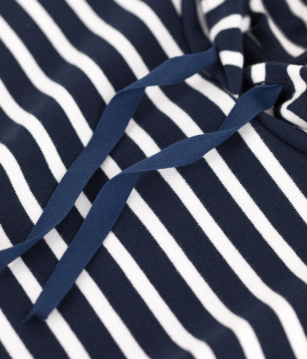 Damessweater met kap in katoen blauw/wit