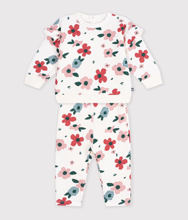Ensemble sweatshirt et pantalon b&eacute;b&eacute; en coton imprim&eacute; &agrave; fleurs &eacute;cru/multicouleur