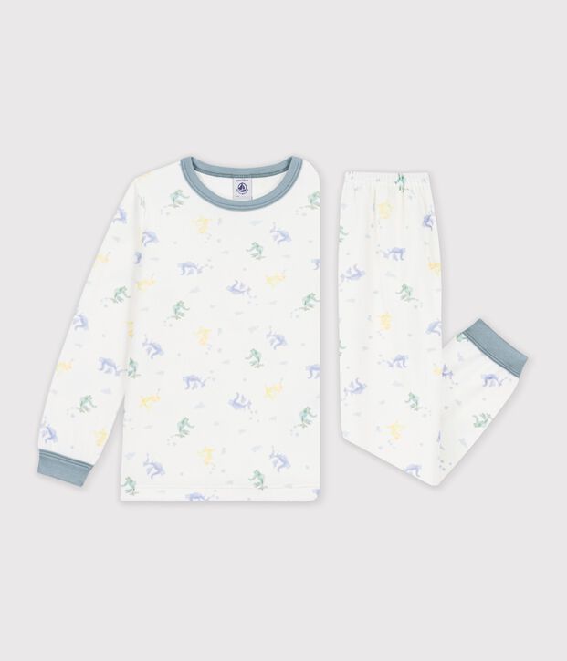 Fluwelen kinderpyjama met print wit/blauw/multicouleur