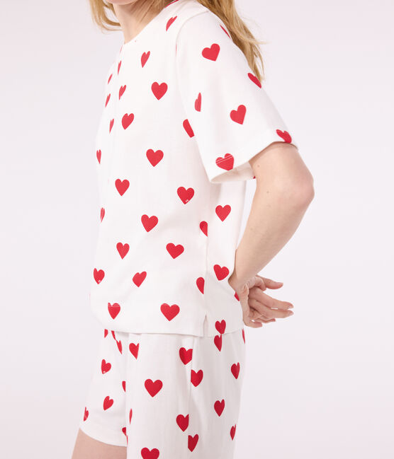 Pyjacourt cœur en coton femme blanc MARSHMALLOW/rouge TERKUIT