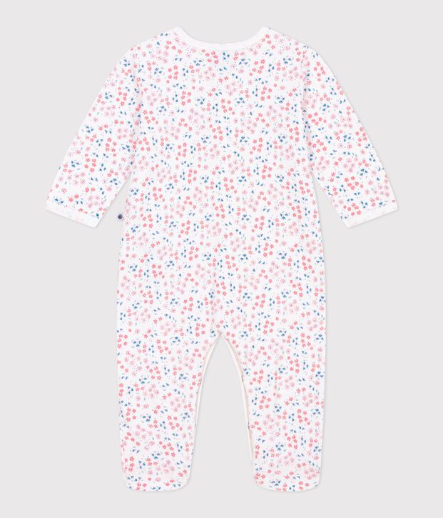 Babypyjama van fluweel met bloemenprint wit/multicouleur