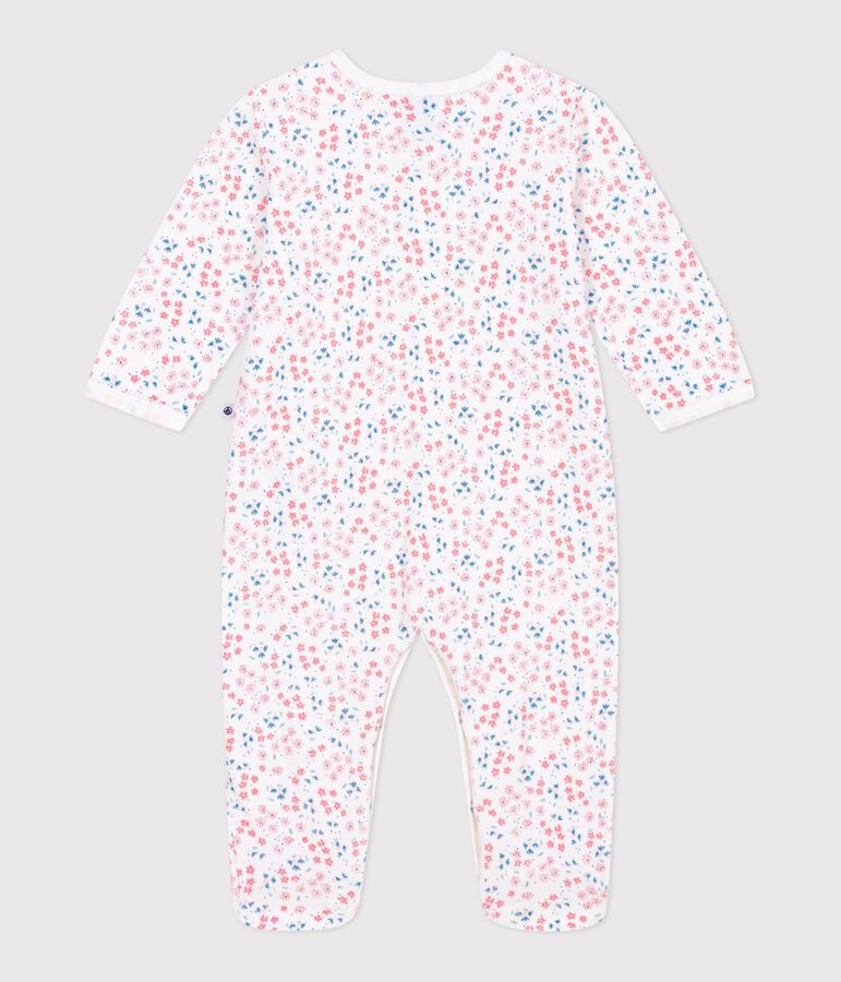 Pyjama b&eacute;b&eacute; en velours imprim&eacute; fleuri blanc/multicouleur
