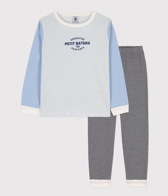 Pyjama met milleraiesprint in drie kleuren voor kleine meisjes en jongens blauw SMOKING/wit MULTICO