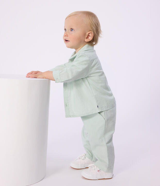 Pantalon b&eacute;b&eacute; en coton/lin, uni vert