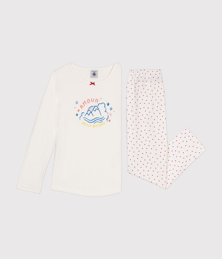 Katoenen pyjama voor kinderen wit MARSHMALLOW/wit MULTICO