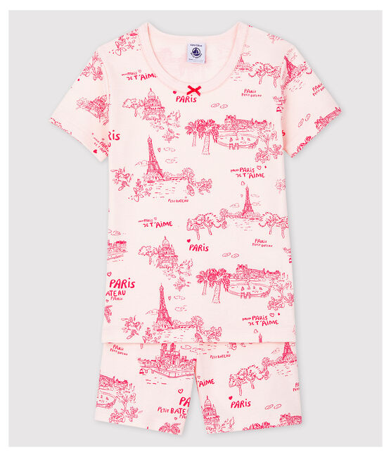 Pyjacourt snugfit toile de Jouy Paris petite fille en coton rose FLEUR/rose GROSEILLER