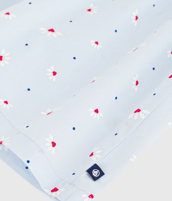 Blouse enfant en popeline de coton manches courtes imprimée bleu FRAICHEUR/blanc MULTICO