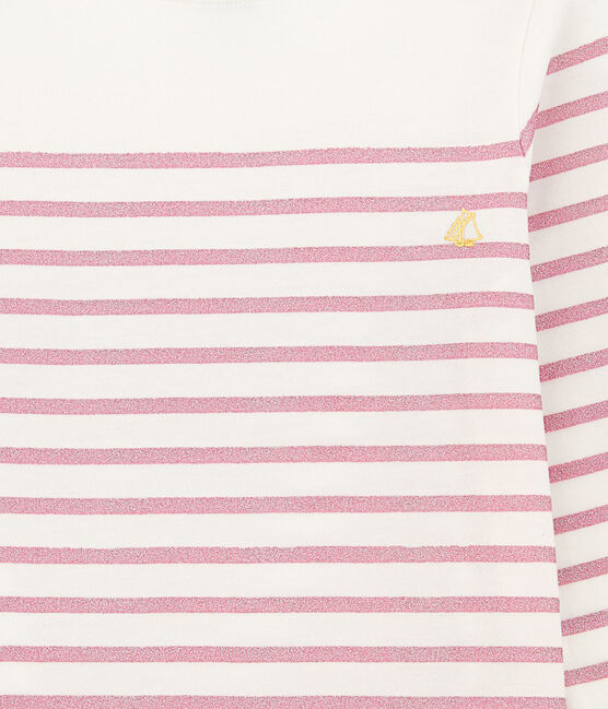Tee-shirt fille manche longue blanc MARSHMALLOW/rose BABYLONE