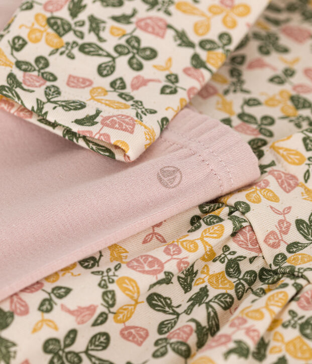 Robe manches longues en tubique et legging en coton b&eacute;b&eacute; &eacute;cru/multicouleur