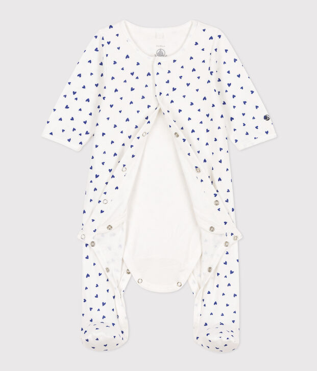 Bodyjama met hart in tubic wit/blauw
