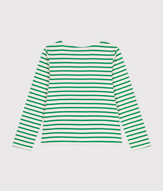 Katoenen marinetruitje met knoopsluiting voor dames ecru/groen