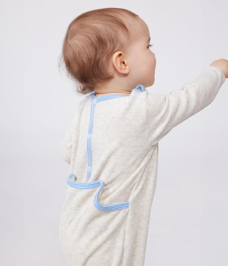 Pyjama b&eacute;b&eacute; en velours ouverture au dos beige