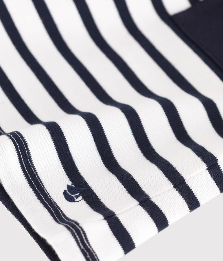 Robe enfant en coton manches courtes blanc/bleu