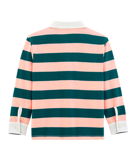 Jongenspolo in rugbystijl. groen PINEDE/roze ROSAKO