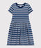 Robe rayée manches courtes en coton enfant fille bleu MEDIEVAL/blanc MARSHMALLOW