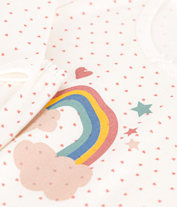 Pyjama en coton imprim&eacute; petits c&oelig;urs enfant blanc/rose