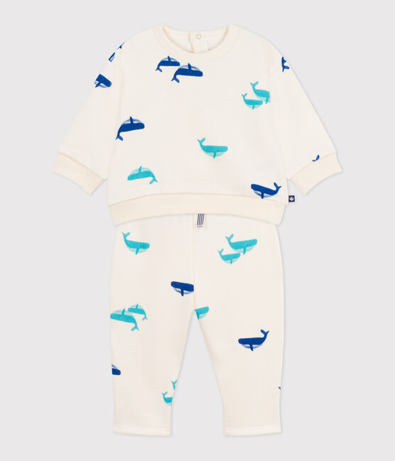 Ensemble sweatshirt et pantalon bébé en coton imprimé baleine MILK/ MULTICO