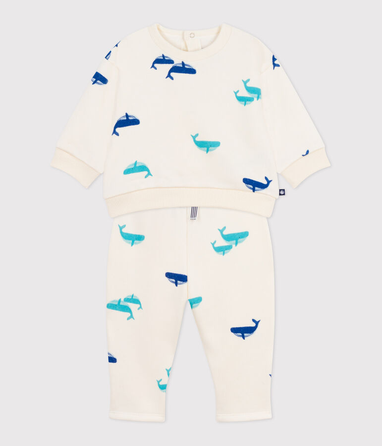 Ensemble sweatshirt et pantalon b&eacute;b&eacute; en coton imprim&eacute; baleine &eacute;cru/multicouleur