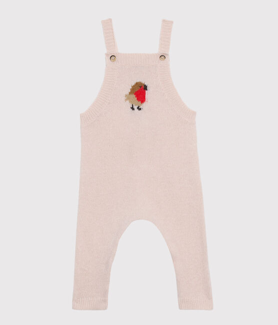 Salopette longue bébé garçon en tricot laine, nylon et alpaga. rose FLEUR