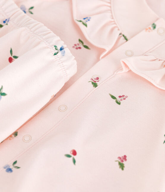Katoenen babyjurkje met korte mouwen en bloomer met vruchtenprint roze FLEUR/wit MULTICO