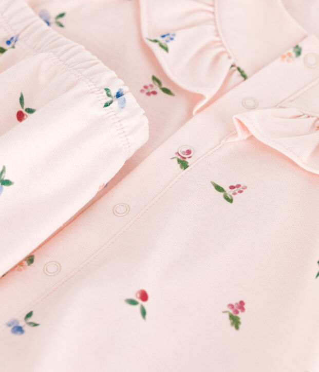Katoenen babyjurkje met korte mouwen en bloomer met vruchtenprint roze/multicouleur