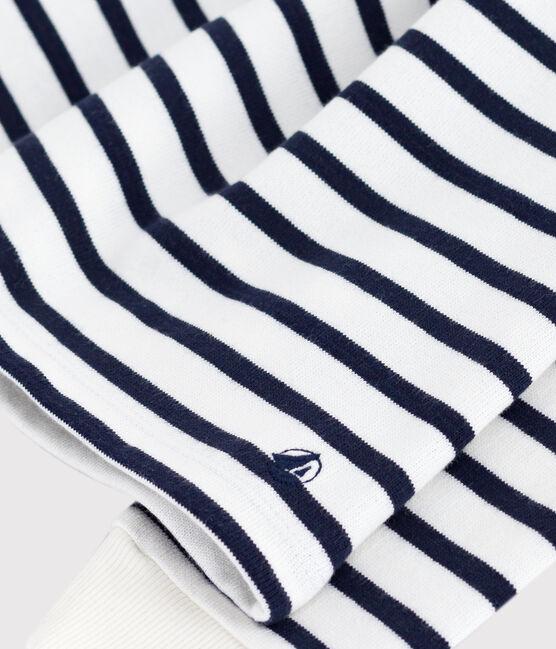 Katoenen kinderjurk met lange mouwen en strepen wit MARSHMALLOW/blauw SMOKING