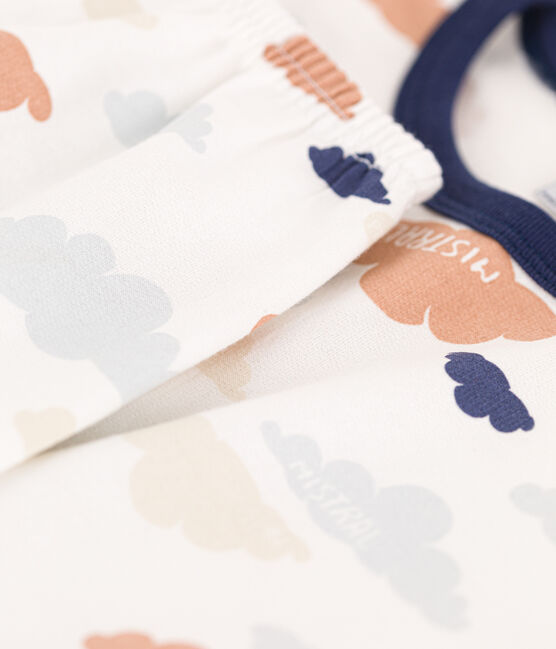 Jongens/meisjespyjama met wolkenprint in molton wit MARSHMALLOW/wit MULTICO