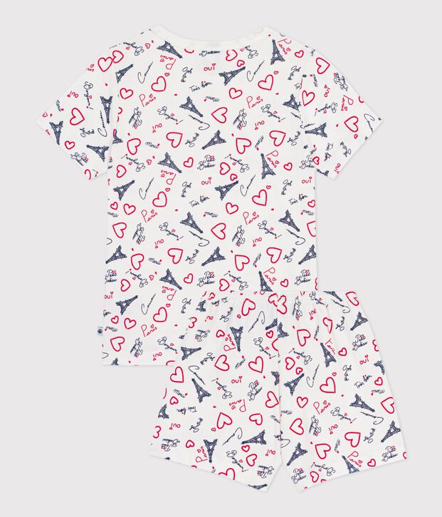 Pyjama short enfant en coton imprim&eacute; Paris blanc/multicouleur