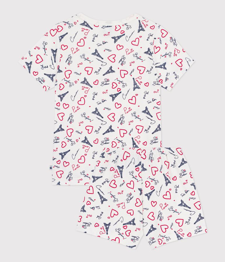 Korte katoenen kinderpyjama met Parijs-print wit/multicouleur