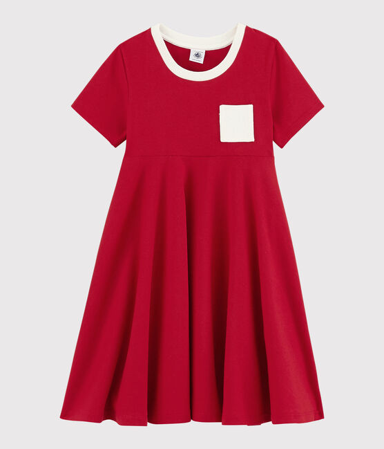 Jersey jurk met korte mouwen voor meisjes rood TERKUIT