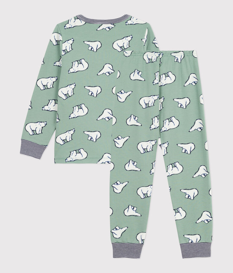 Pyjama enfant en molleton imprim&eacute; ours vert/multicouleur