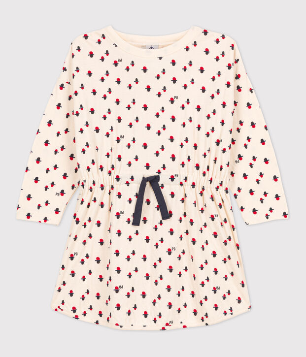 Meisjesjurk met lange mouwen met print van tubic ecru/multicouleur