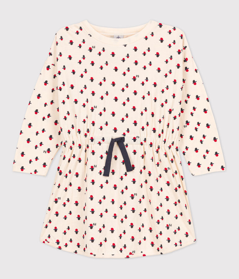 Robe manches longues &agrave; imprim&eacute; en tubique enfant fille &eacute;cru/multicouleur