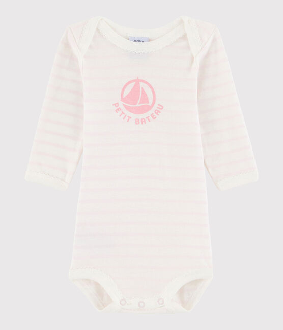 Rompertje lange mouwen babymeisje wit MARSHMALLOW/roze VIENNE