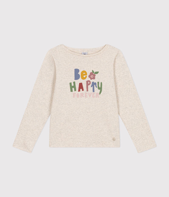T-shirt met lange mouwen van ribstof voor meisjes beige MONTELIMAR CHINE