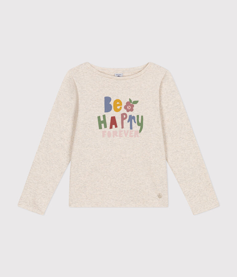 Tee-shirt manches longues en c&ocirc;te enfant fille beige
