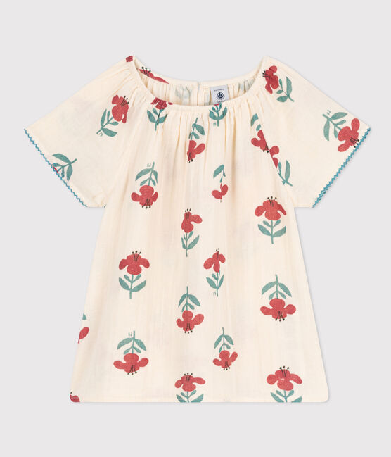 Blouse met bloemen in licht katoen voor meisjes wit AVALANCHE/ MULTICO