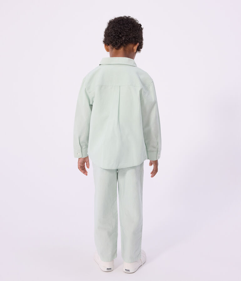 Chemise enfant en coton &agrave; manches longues unie bleu SPRAY