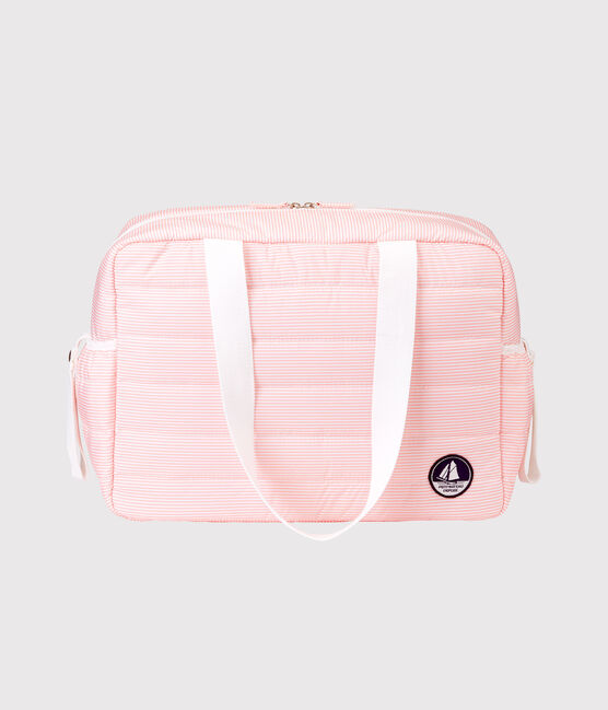 Uniseks luiertas met fijne strepen roze ROSAKO/wit MARSHMALLOW